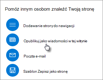 Panel Promuj pokazujący pozycję Opublikuj jako wiadomość w tej witrynie