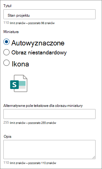 Opcje dla pojedynczego szybkiego linku