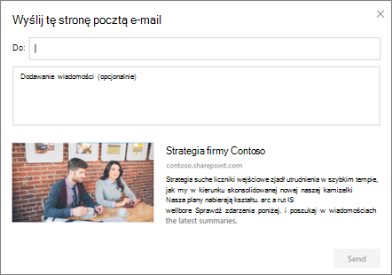 Okno dialogowe Wysyłanie pocztą e-mail