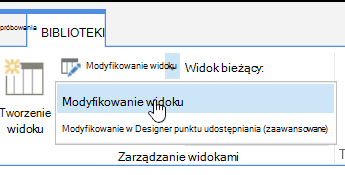 Karta Biblioteka z wyróżnioną pozycją Modyfikuj widok