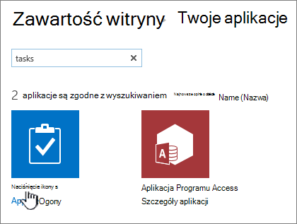 Wpisywanie zadania w polu wyszukiwania i wybieranie zadania
