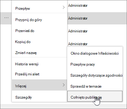 Kliknij pozycję Cofnij publikowanie