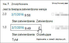 Przycisk okna dialogowego listy rozwijanej Wersja