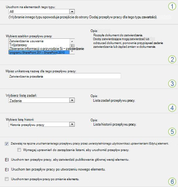 Podstawowe informacje dodawania przepływu pracy z wyświetlonymi sekcjami