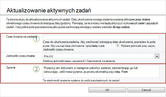 Formularz zmian dla aktywnych zadań