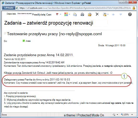 Powiadomienie o zadaniu dotyczące ponownie przydzielonego zadania
