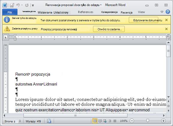 Element do przejrzenia zawierający dwa żółte paski komunikatów