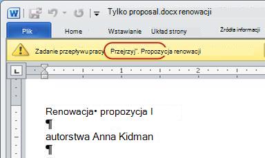 Tekst Zatwierdź dokument na pasku komunikatów w elemencie