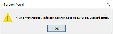 Błąd za mało pamięci w pakiecie Office