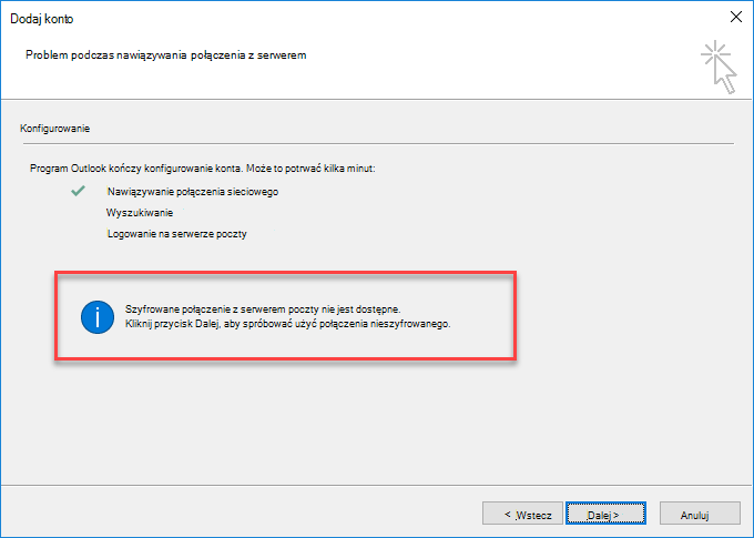 Błąd połączenia szyfrowanego w programie Outlook