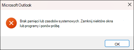 Błąd braku pamięci w programie Outlook