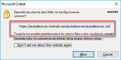 Program Outlook przekierowuje do funkcji wykrywania automatycznego
