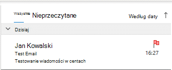 Okno Elementy wysłane programu Outlook wyświetlające oflagowaną wiadomość e-mail