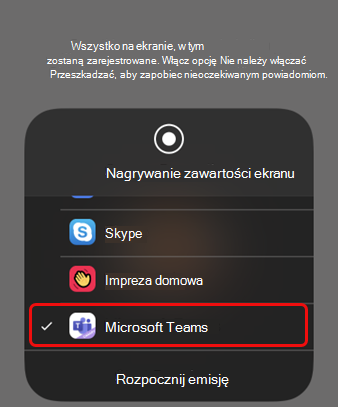 W systemie iOS wybierz pozycję Teams