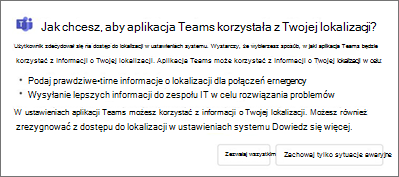 Metoda lokalizacji zgody w usłudze Teams