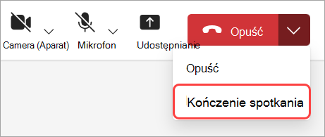Wybierz pozycję Zakończ spotkanie, aby zakończyć spotkanie dla wszystkich uczestników.