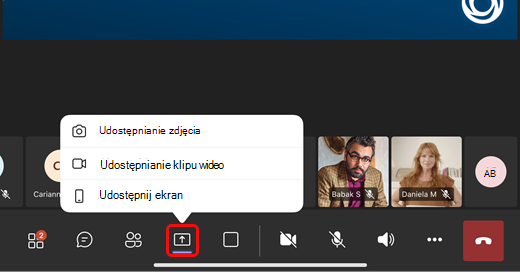 Udostępnianie zdjęć, filmów lub ekranu