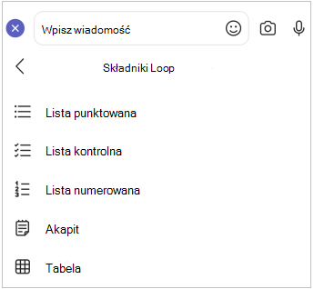 Składnik Loop — menu dla urządzeń przenośnych