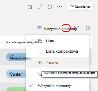 Menu z widokiem galerii