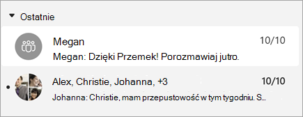 Zrzut ekranu przedstawiający wiadomości z podglądem wiadomości, który pokazuje również sygnaturę czasową.