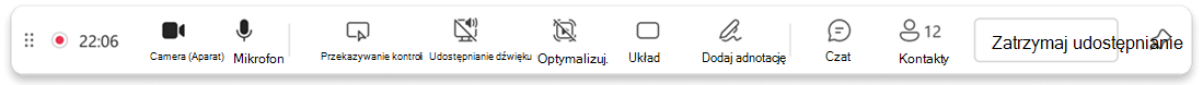 Zrzut ekranu przedstawiający pasek narzędzi prezentera.