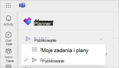 Zrzut ekranu przedstawiający stronę Publikowanie w aplikacji Planner.