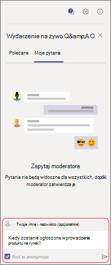Wprowadzanie pytania w polu redagowania
