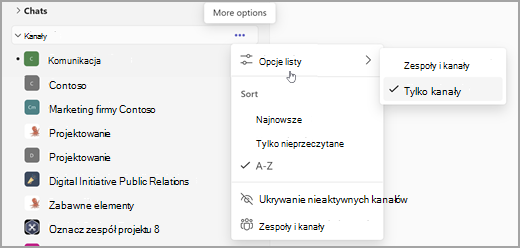 Zrzut ekranu prostej listy płaskiej współpracy i filtru
