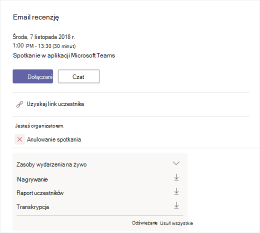 Przycisk Pobierz transkrypcję