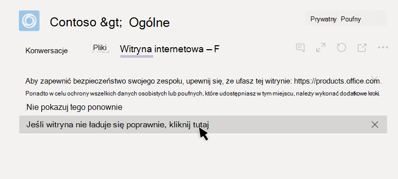 Nie można załadować witryny sieci Web na karcie