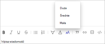 Aplikacja Teams zmienia pasek narzędzi czcionki czatu