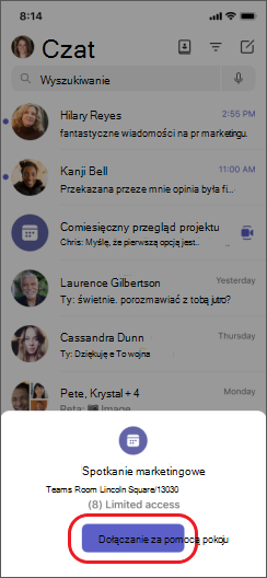 zespoły dołączają z pokojem na telefonie iPhone