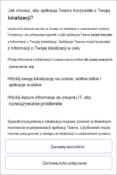 Zespołów; zgoda na wykrywanie lokalizacji na urządzeniu przenośnym