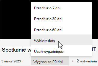 Menu rejestrowania czasu wygaśnięcia