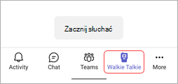 Ikona aplikacji Walkie Talkie na pasku aplikacji Teams