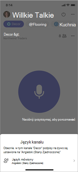 Zrzut ekranu przedstawiający ustawienie języka mówionego dla połączonego kanału.