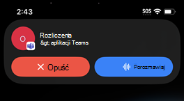 Aplikacja Walkie Talkie działająca w tle w systemie iOS z nazwą kanału i przyciskami