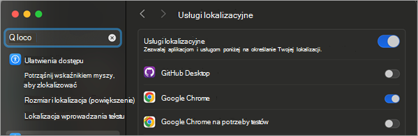 Obraz przedstawiający okno Zabezpieczenia i prywatność z wyświetlonym oknem włącz usługi lokalizacyjne.