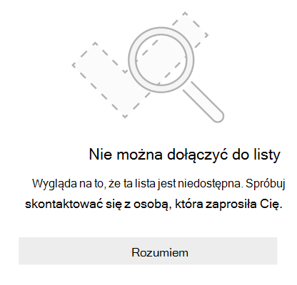 Komunikat o błędzie udostępniania listy w aplikacji Microsoft To Do z informacją 