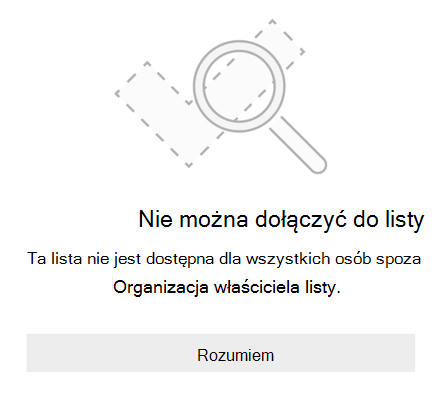 Komunikat o błędzie udostępniania listy w aplikacji Microsoft To Do z informacją 