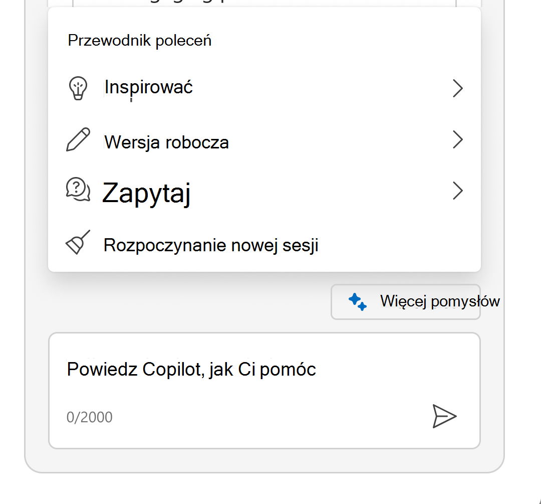Zrzut ekranu przedstawiający rozwinięte menu Sparkle w celu wyświetlenia przewodnika poleceń.