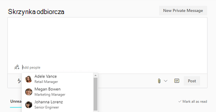 Dodawanie osób do poczty e-mail w usłudze Yammer