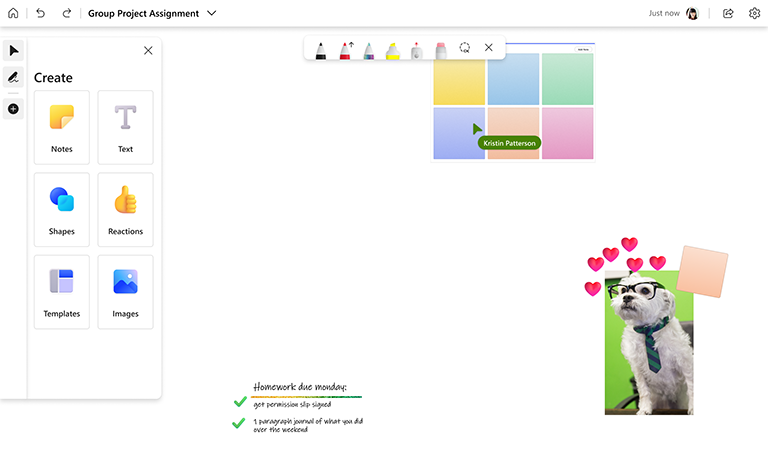 Przykładowe projekty grupowe w aplikacji Whiteboard