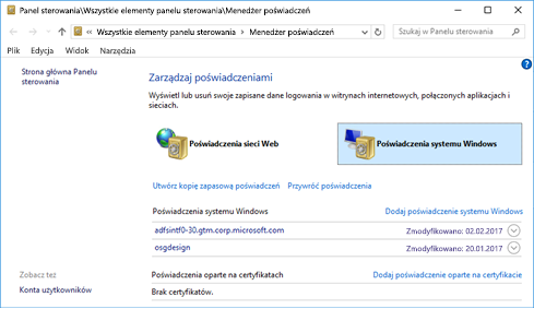 Menedżer poświadczeń w systemie Windows