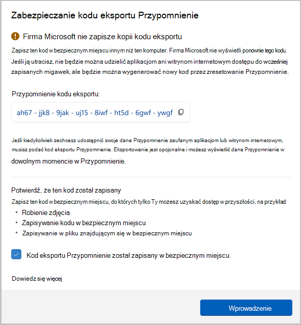 Zrzut ekranu przedstawiający kod eksportu odwołania
