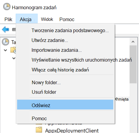Wybieranie pozycji Odświeżanie akcji > w Harmonogramie zadań.