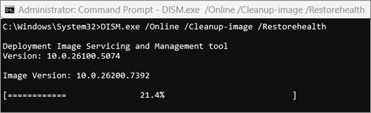 Zrzut ekranu narzędzia przywracania zdrowia systemu Windows DISM.