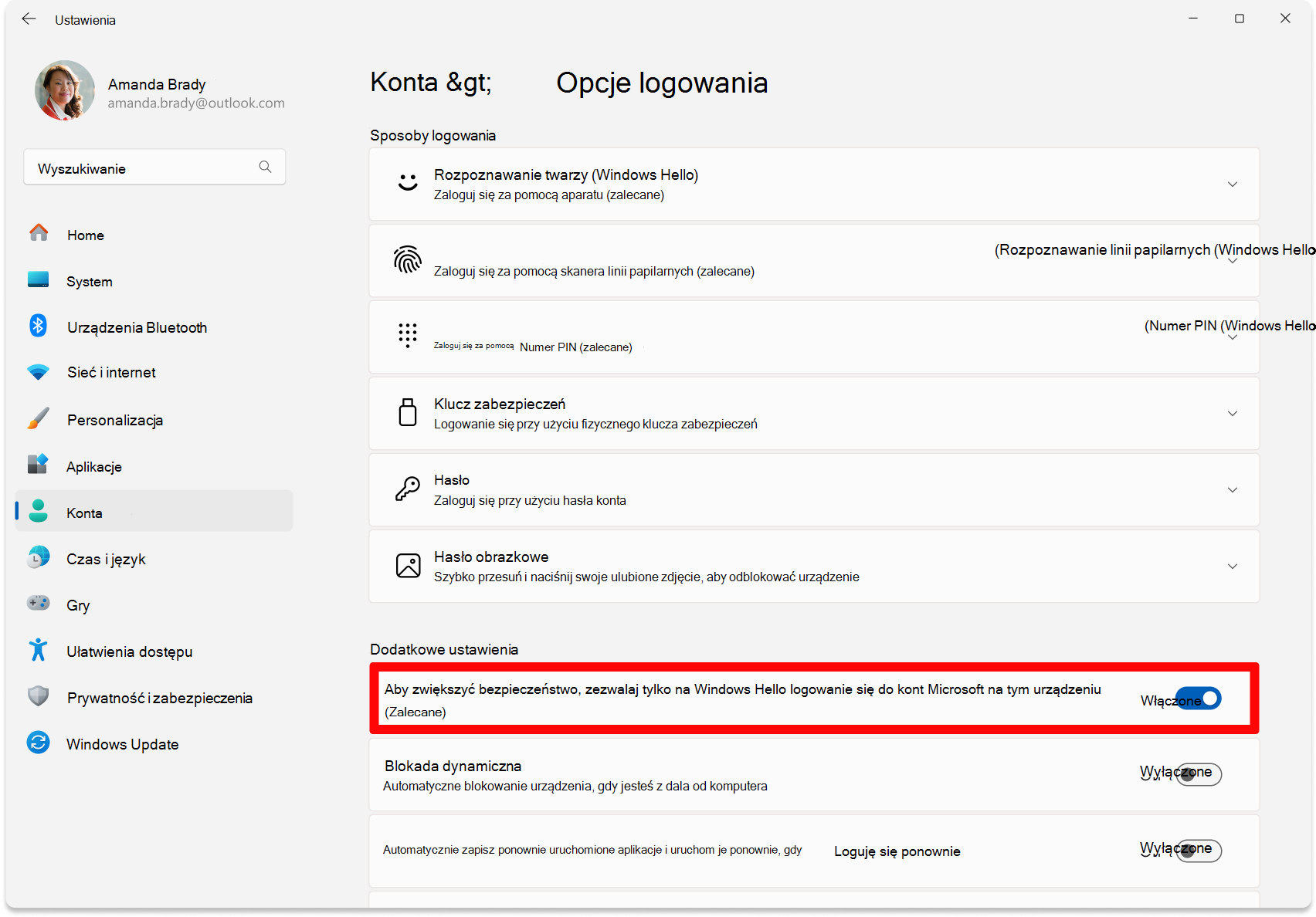 Screenshot of Settings - toggle to configure passwordless turned on.