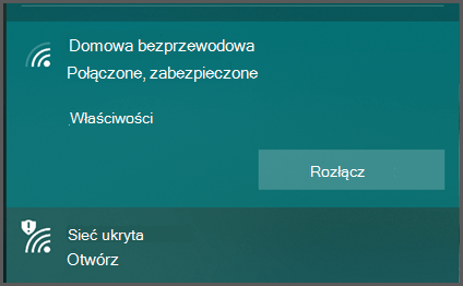 Zrzut ekranu przedstawiający interfejs użytkownika ustawień sieci bezprzewodowych w systemie Windows.