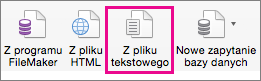 Wybieranie pozycji Z tekstu na karcie Dane